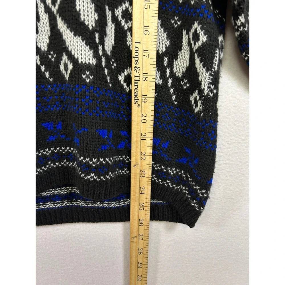 Vintage 80s Javenits Mens Large Blue Black Geometric Abstract Knit Sweater‎ USA